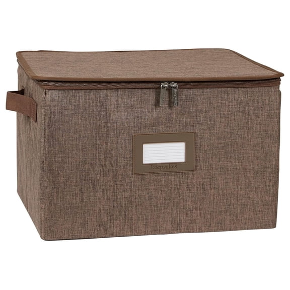 Keepsakes China Cups and Coffee Mugs Storage Box Stackable, Reinforced Handles, China Storage, Brown Heather
