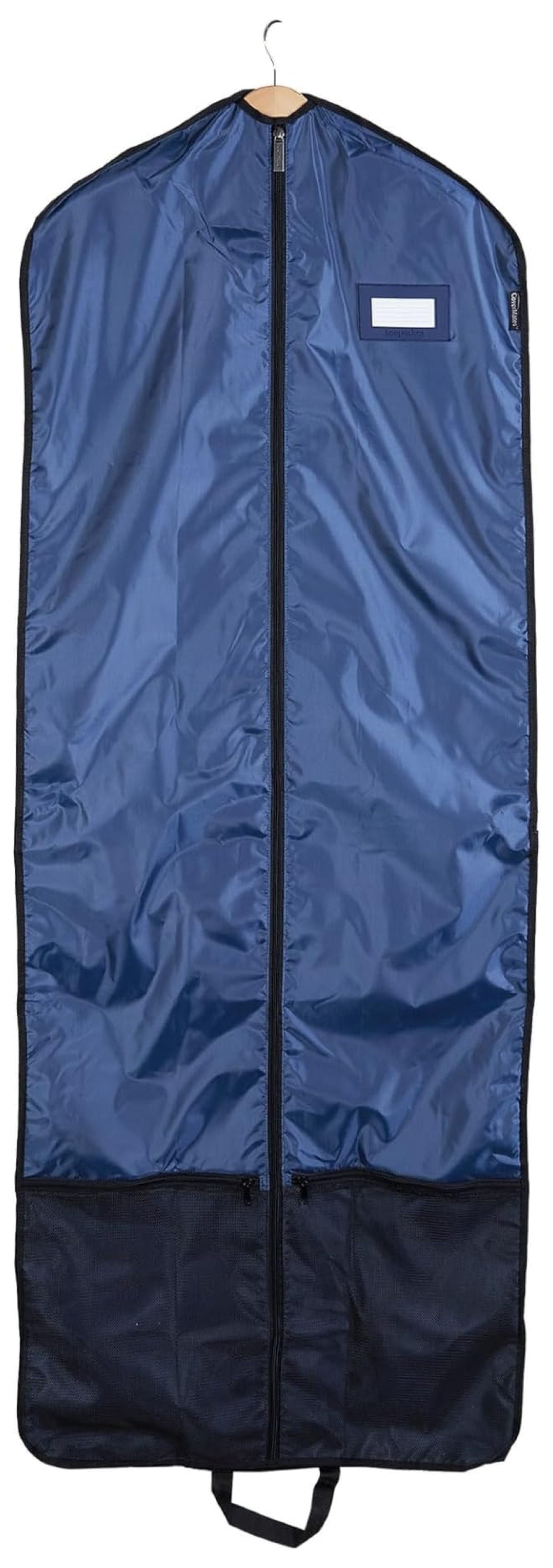 Keepsakes Deluxe Garment Bag Set - Premium Polyester - Full Length Zipper - ID Window - Carrying Handles - Stowaway Pouch - Closet Storage, Blue