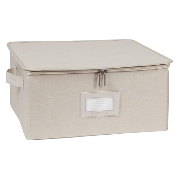 Keepsakes Dish Storage Box - Stackable, Reinforced Handles, China Storage, Beige