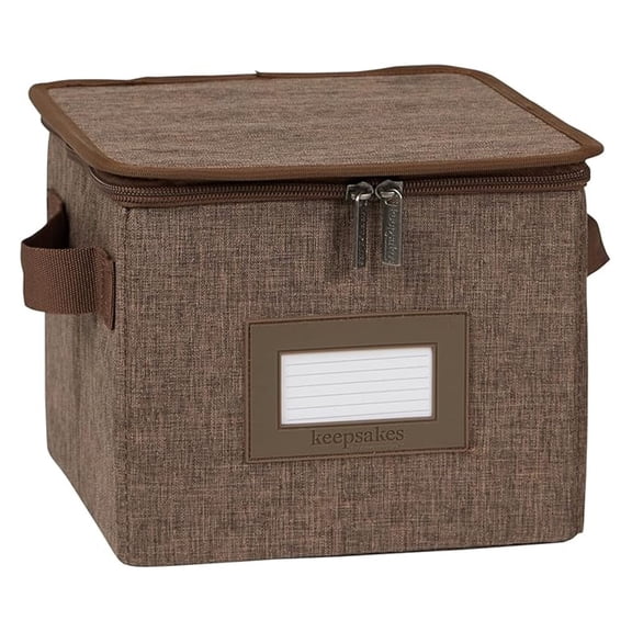 Keepsakes Dish Storage Box - Stackable, Reinforced Handles, China Storage, Brown