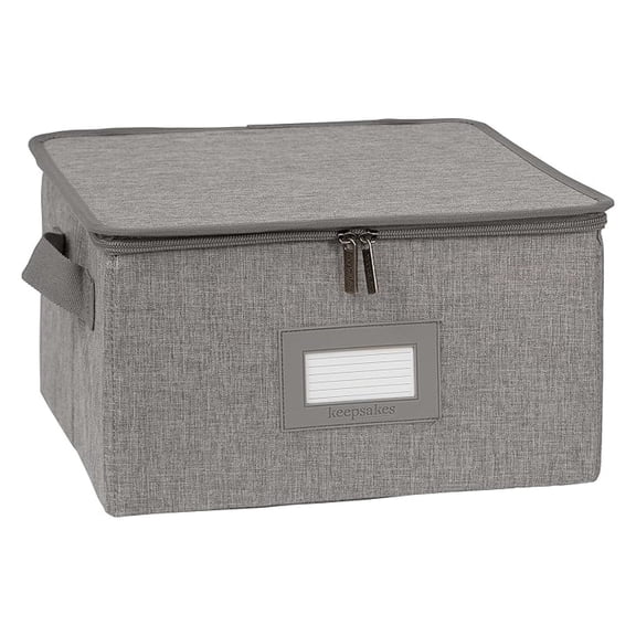 Keepsakes Dish Storage Box - Stackable, Reinforced Handles, China Storage, Grey
