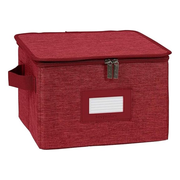 Keepsakes Dish Storage Box - Stackable, Reinforced Handles, China Storage, Red