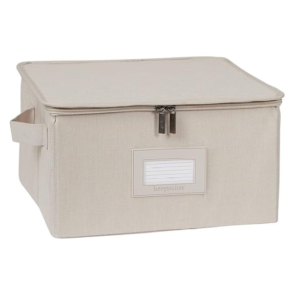 Keepsakes - Zip-Top Storage Box - Heavy Duty Polyester- Reinforced Handles - Stackable Design - Indoor Storage, Beige