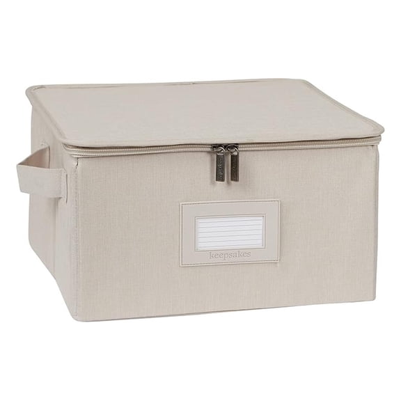 Keepsakes - Zip-Top Storage Box - Heavy Duty Polyester- Reinforced Handles - Stackable Design - Indoor Storage, Beige