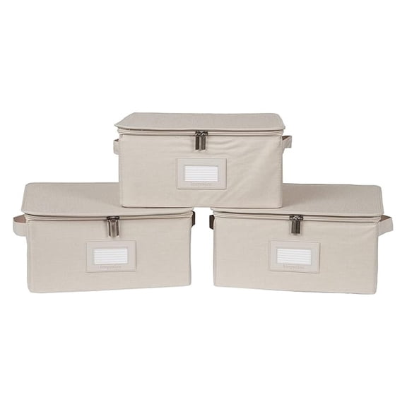 Keepsakes - Zip-Top Storage Box - Heavy Duty Polyester- Reinforced Handles - Stackable Design - Indoor Storage, Beige