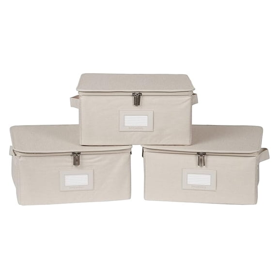 Keepsakes - Zip-Top Storage Box - Heavy Duty Polyester- Reinforced Handles - Stackable Design - Indoor Storage, Beige