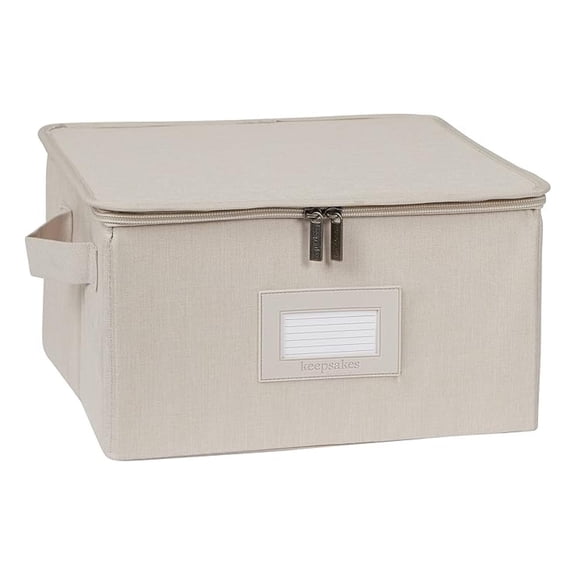 Keepsakes - Zip-Top Storage Box - Heavy Duty Polyester- Reinforced Handles - Stackable Design - Indoor Storage, Beige