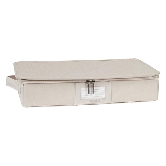 Keepsakes - Zip-Top Storage Box - Heavy Duty Polyester- Reinforced Handles - Stackable Design - Indoor Storage, Beige