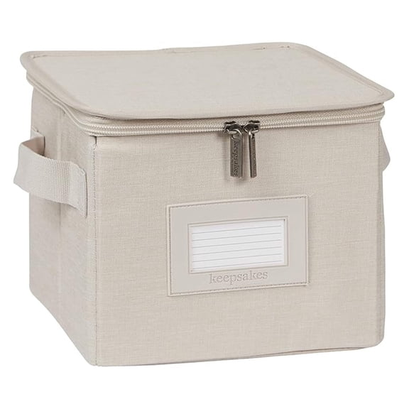 Keepsakes - Zip-Top Storage Box - Heavy Duty Polyester- Reinforced Handles - Stackable Design - Indoor Storage, Beige