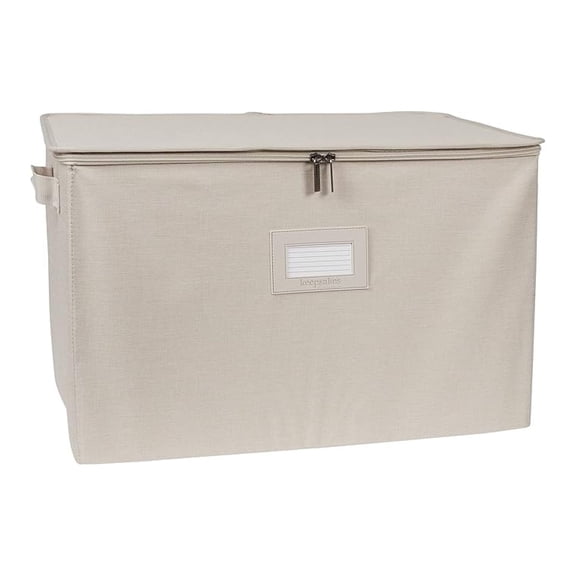 Keepsakes - Zip-Top Storage Box - Heavy Duty Polyester- Reinforced Handles - Stackable Design - Indoor Storage, Beige