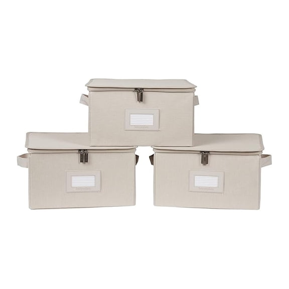 Keepsakes - Zip-Top Storage Box - Heavy Duty Polyester- Reinforced Handles - Stackable Design - Indoor Storage, Beige
