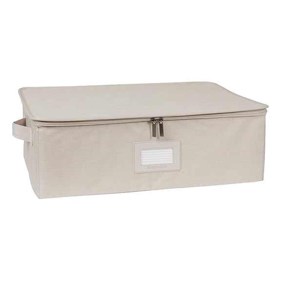 Keepsakes - Zip-Top Storage Box - Heavy Duty Polyester- Reinforced Handles - Stackable Design - Indoor Storage, Beige