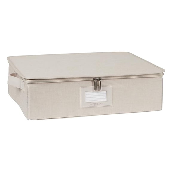 Keepsakes - Zip-Top Storage Box - Heavy Duty Polyester- Reinforced Handles - Stackable Design - Indoor Storage, Beige