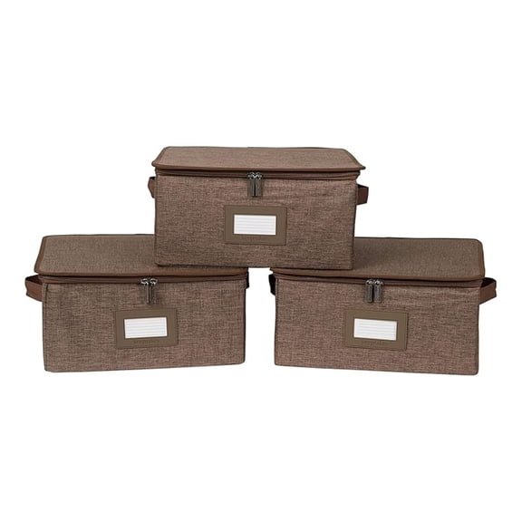 Keepsakes - Zip-Top Storage Box - Heavy Duty Polyester- Reinforced Handles - Stackable Design - Indoor Storage, Brown