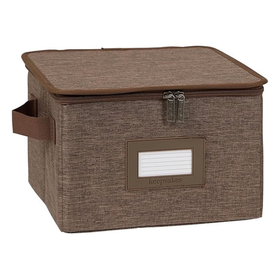 Keepsakes - Zip-Top Storage Box - Heavy Duty Polyester- Reinforced Handles - Stackable Design - Indoor Storage, Brown