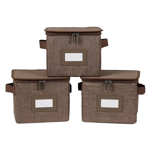 Keepsakes - Zip-Top Storage Box - Heavy Duty Polyester- Reinforced Handles - Stackable Design - Indoor Storage, Brown
