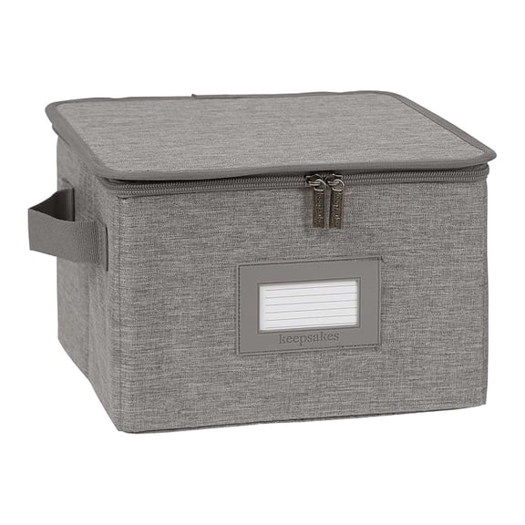 Keepsakes - Zip-Top Storage Box - Heavy Duty Polyester- Reinforced Handles - Stackable Design - Indoor Storage, Grey