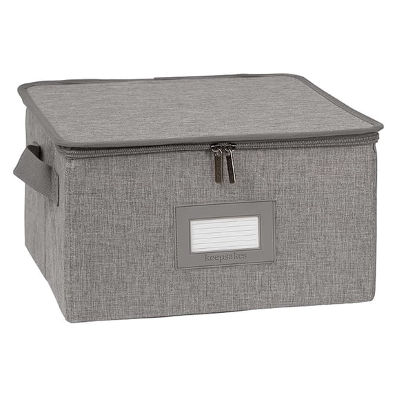 Keepsakes - Zip-Top Storage Box - Heavy Duty Polyester- Reinforced Handles - Stackable Design - Indoor Storage, Grey