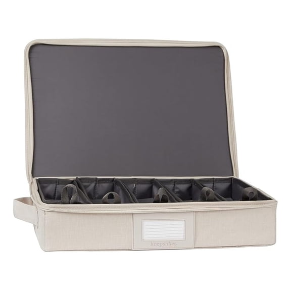 Keepsakes Zip-Top Storage Box with Trays - Heavy Duty Polyester- Reinforced Handles - Stackable Design - Indoor Storage, Beige