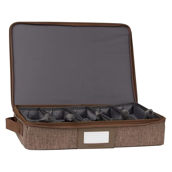 Keepsakes Zip-Top Storage Box with Trays - Heavy Duty Polyester- Reinforced Handles - Stackable Design - Indoor Storage, Brown