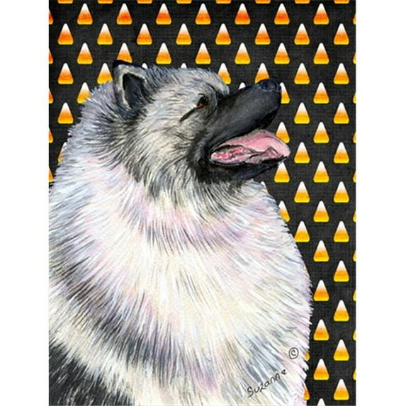 Keeshond Candy Corn Halloween Portrait Canvas Flag - House Size- 28 x 40 in.