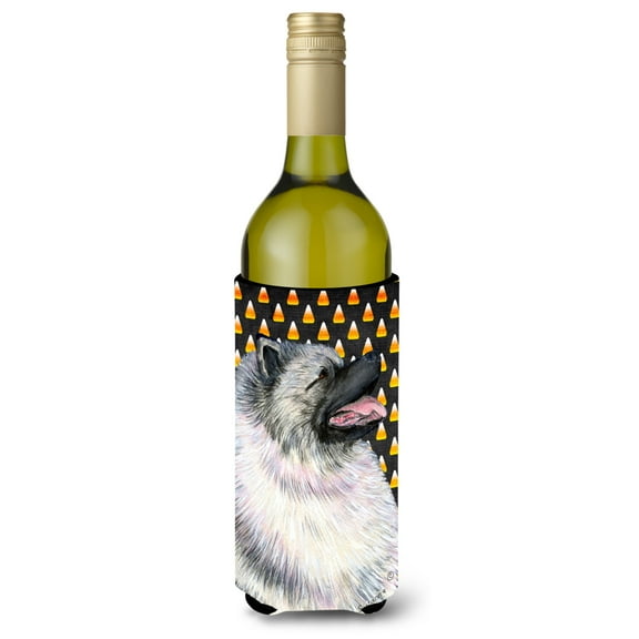 Keeshond Candy Corn Halloween Portrait Wine Bottle Hugger