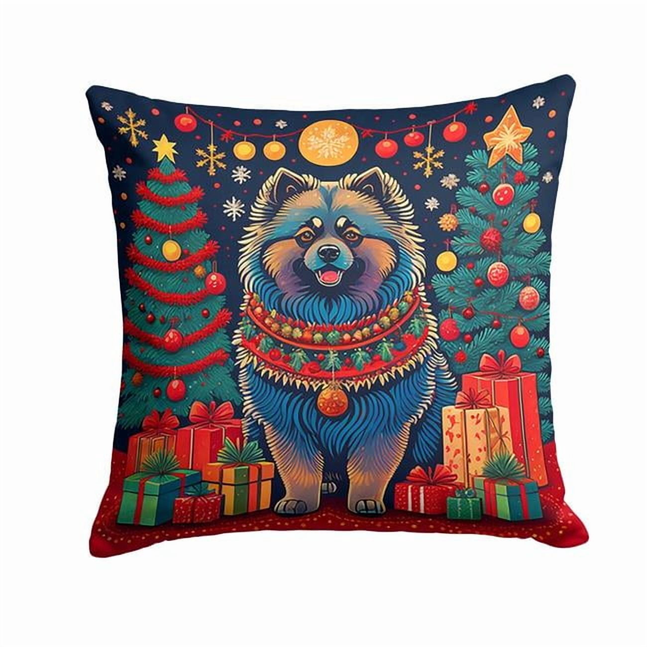 Keeshond Christmas Fabric Decorative Pillow 18 in x 18 in