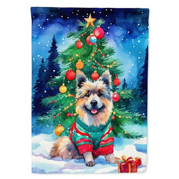 Keeshond Christmas House Flag 28 in x 40 in
