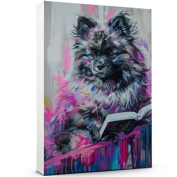 Keeshond Decor Poster Unframe, Keeshond Dog Canvas Wall Art, Dog Reading Book Canvas Print Painting Poster Wall Decor Dog Lovers Gifts