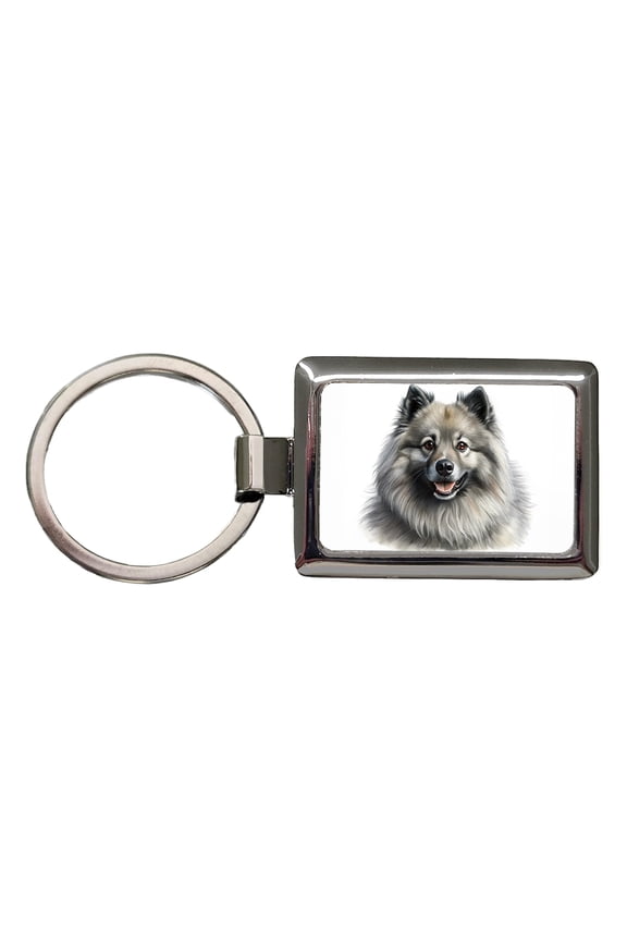 Keeshond Dog Illustration Metal Rectangle Keychain