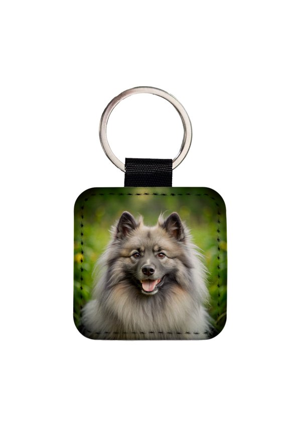 Keeshond Dog Photo Faux Leather Square Keychain