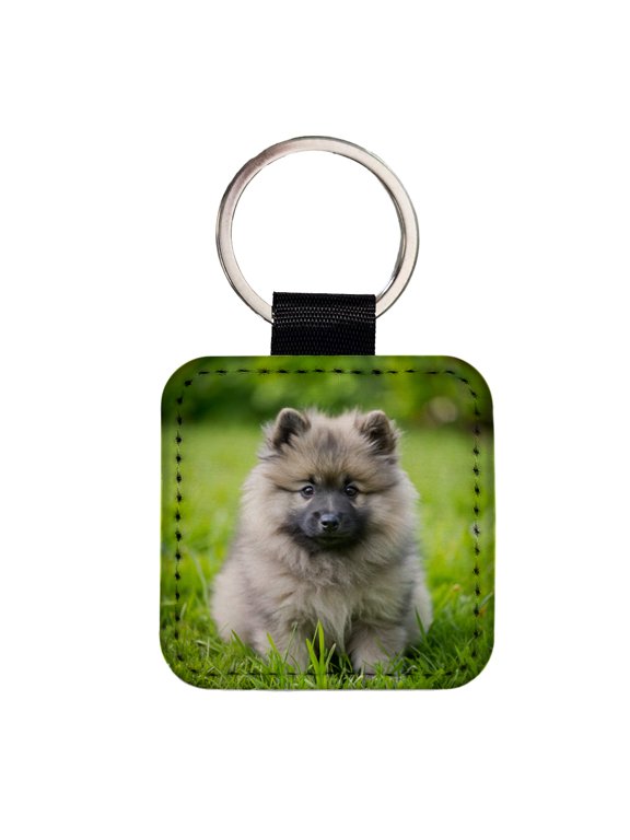 Keeshond Dog Puppy Photo Faux Leather Square Keychain