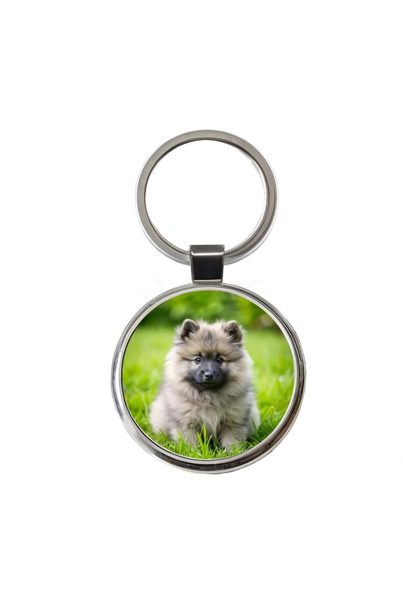 Keeshond Dog Puppy Photo Metal Round Keychain
