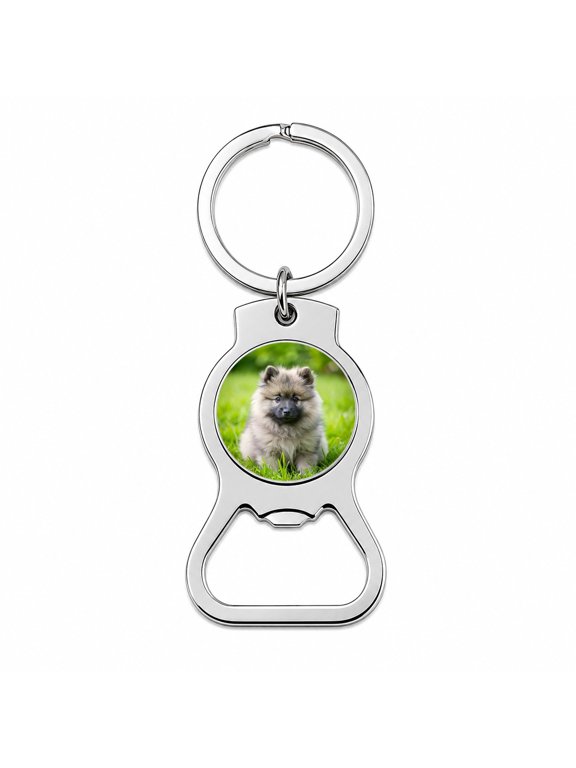 Keeshond Dog Puppy Photo Portable Bottle Opener Metal Keychain