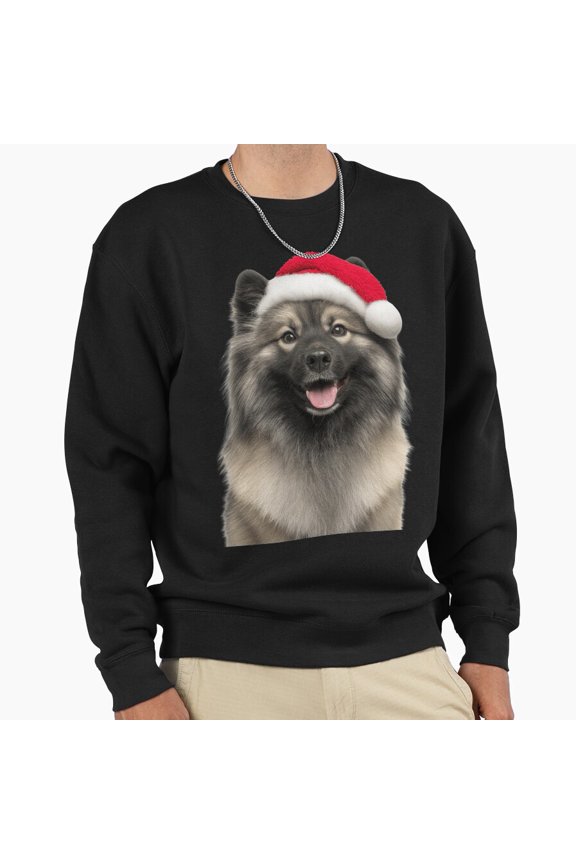 Keeshond Dog With Christmas Hat Graphic Unisex Sweatshirt Retro Wolfspitz Art G23831, Up to Size 5XL