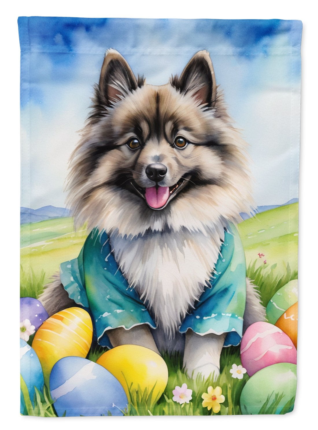 Keeshond Easter Egg Hunt Garden Flag 11.25 in x 15.5 in
