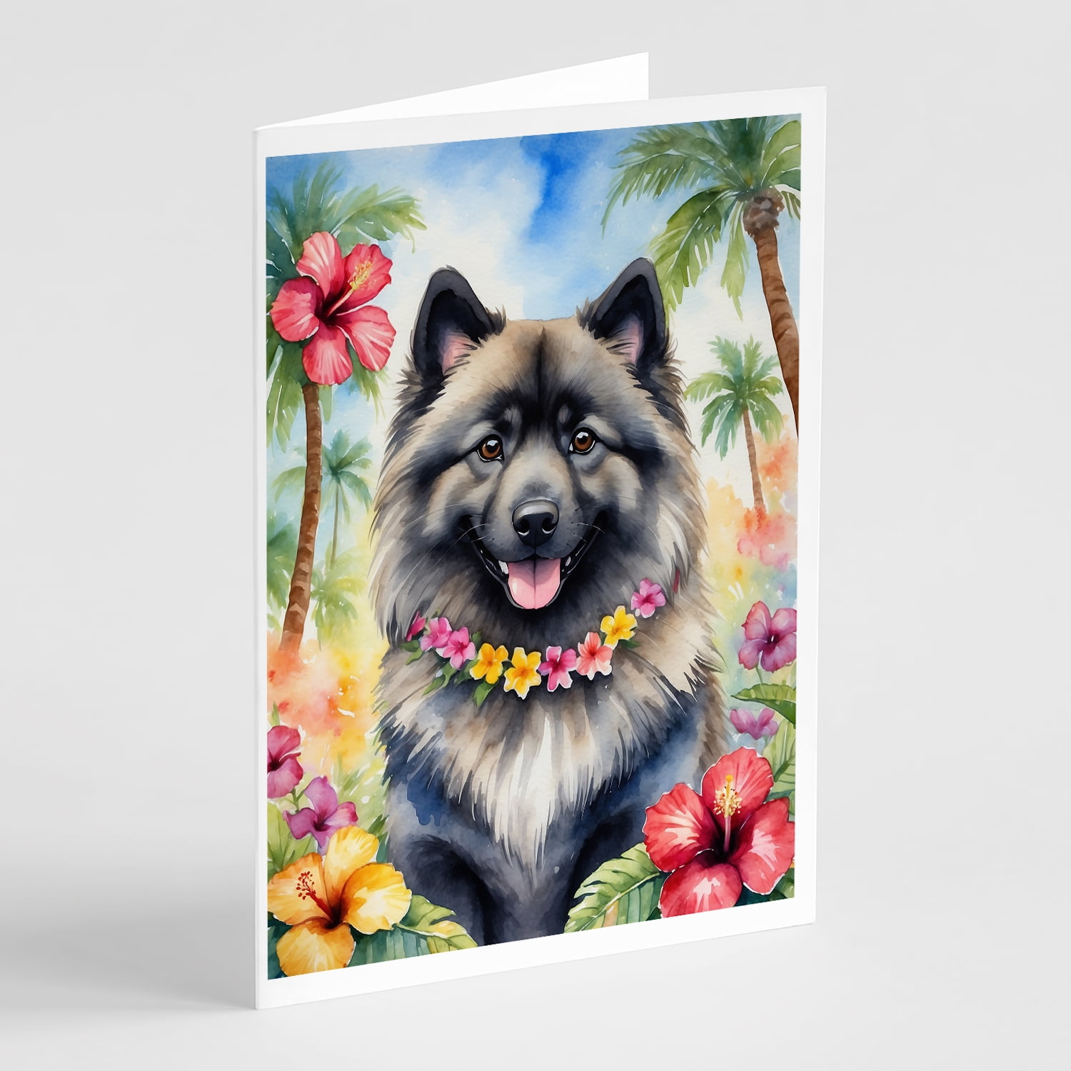 Keeshond Luau Greeting Cards Pack of 8 7 in x 5 in
