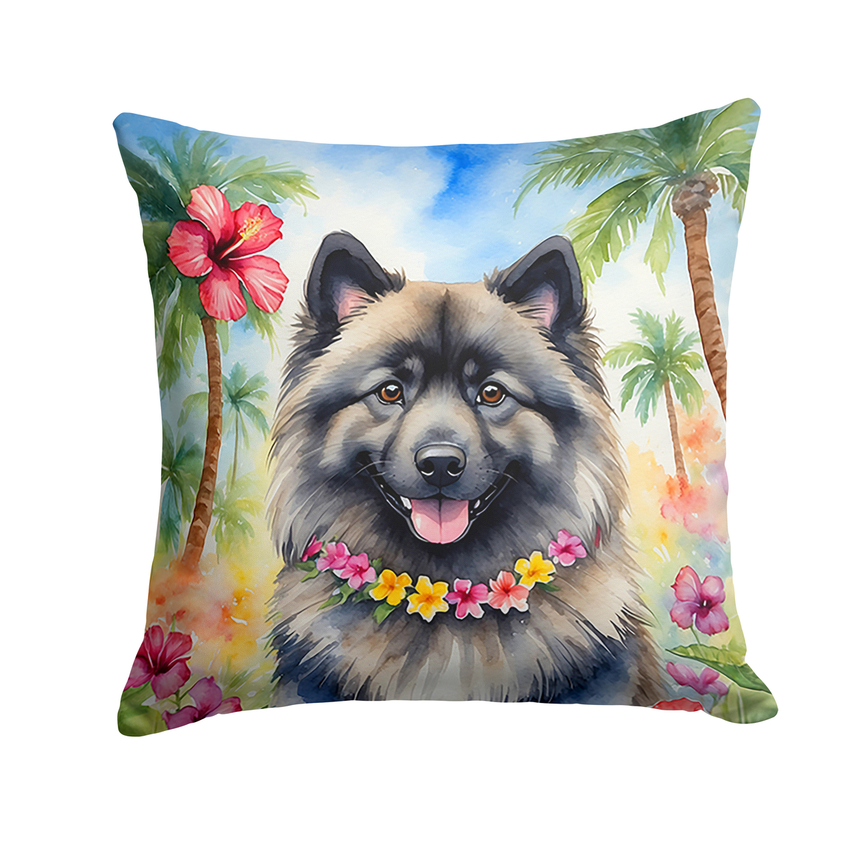 Keeshond Luau Throw Pillow 18 in x 18 in