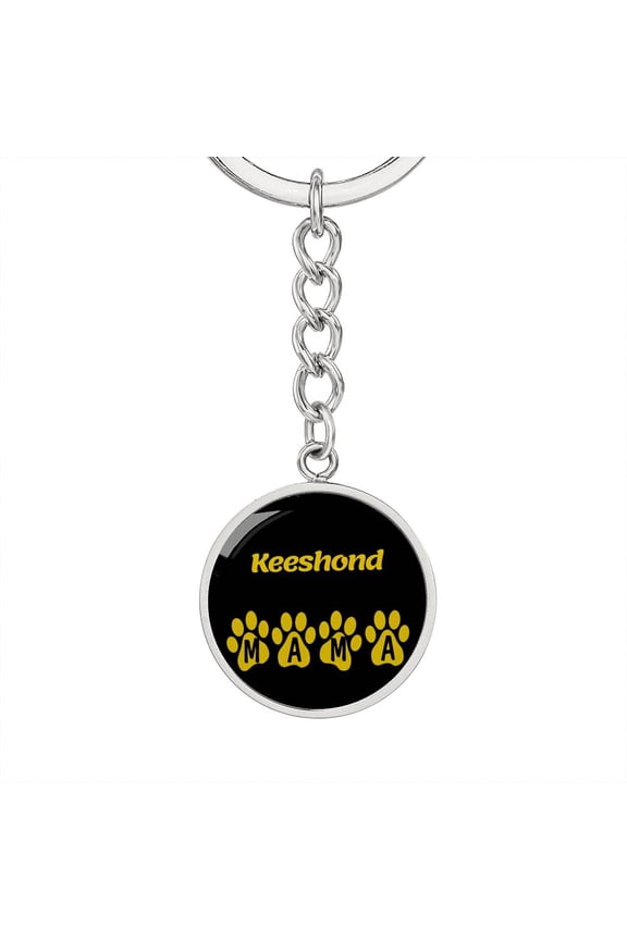Keeshond Mama Circle Keychain Stainless Steel Silver Tone or Gold Tone