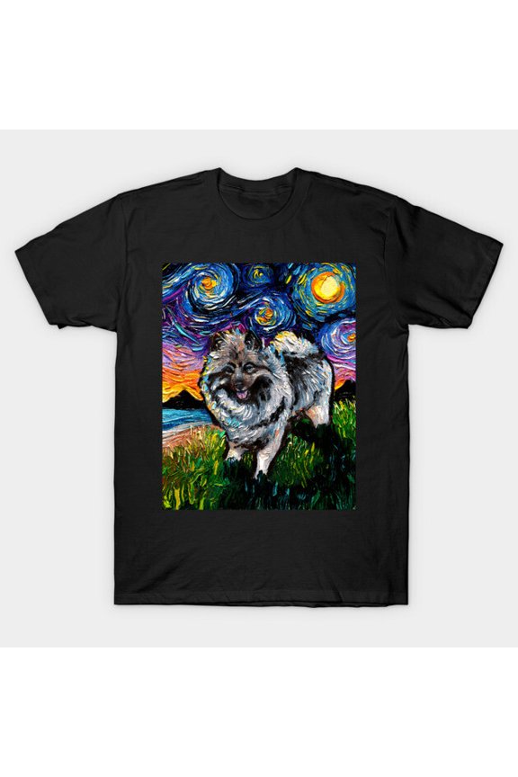 Keeshond Night Funny Retro Vintage Classic Graphic Novelty Band Art Tee Unisex T-Shirt, for men & women, up to size 5XL