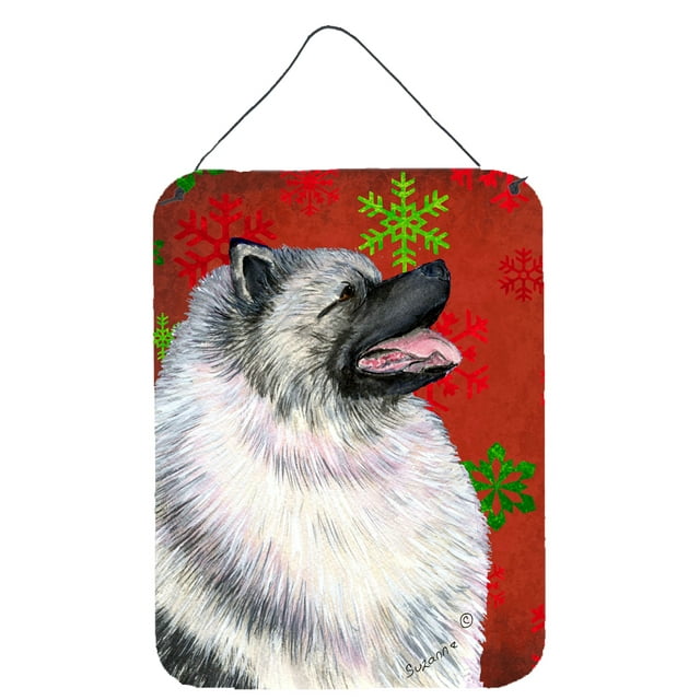 Keeshond Red and Green Snowflakes Holiday Christmas Wall or Door Hanging Prints