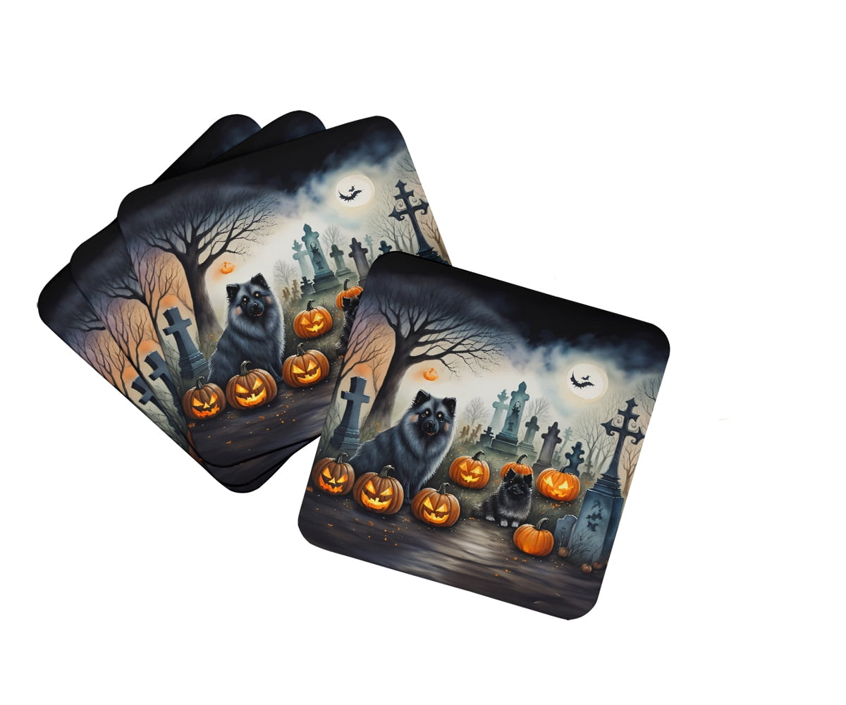 Keeshond Spooky Halloween Foam Coaster Set of 4 3.5 in x 3.5 in