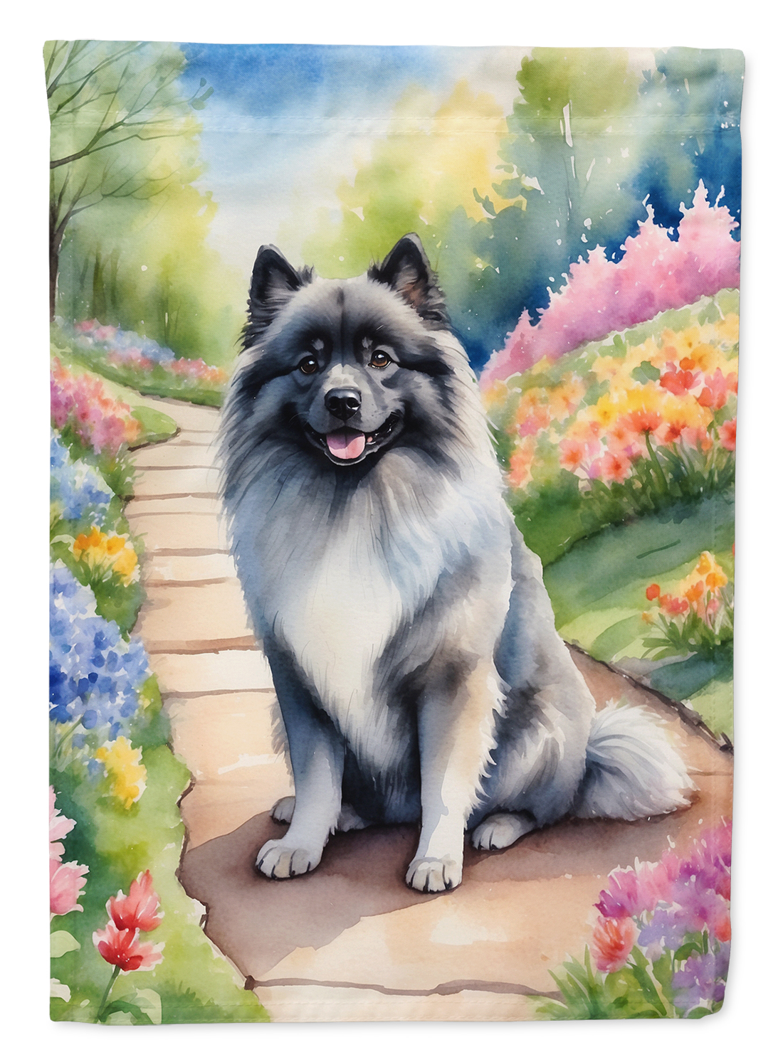 Keeshond Spring Path Garden Flag 11.25 in x 15.5 in