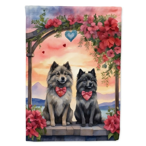 Keeshond Two Hearts Garden Flag