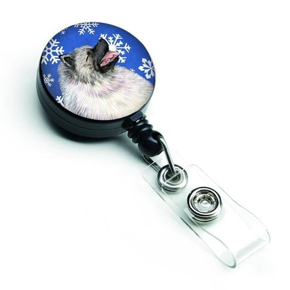 Keeshond Winter Snowflakes Holiday Retractable Badge Reel