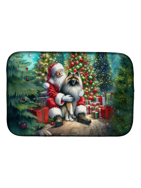 Keeshond and Santa Claus Dish Drying Mat 14 in x 21 in