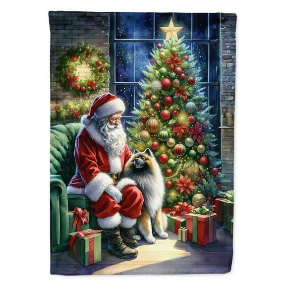 Keeshond and Santa Claus House Flag