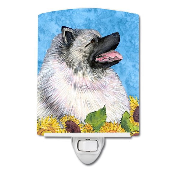 Keeshond in Summer Flowers Ceramic Night Light