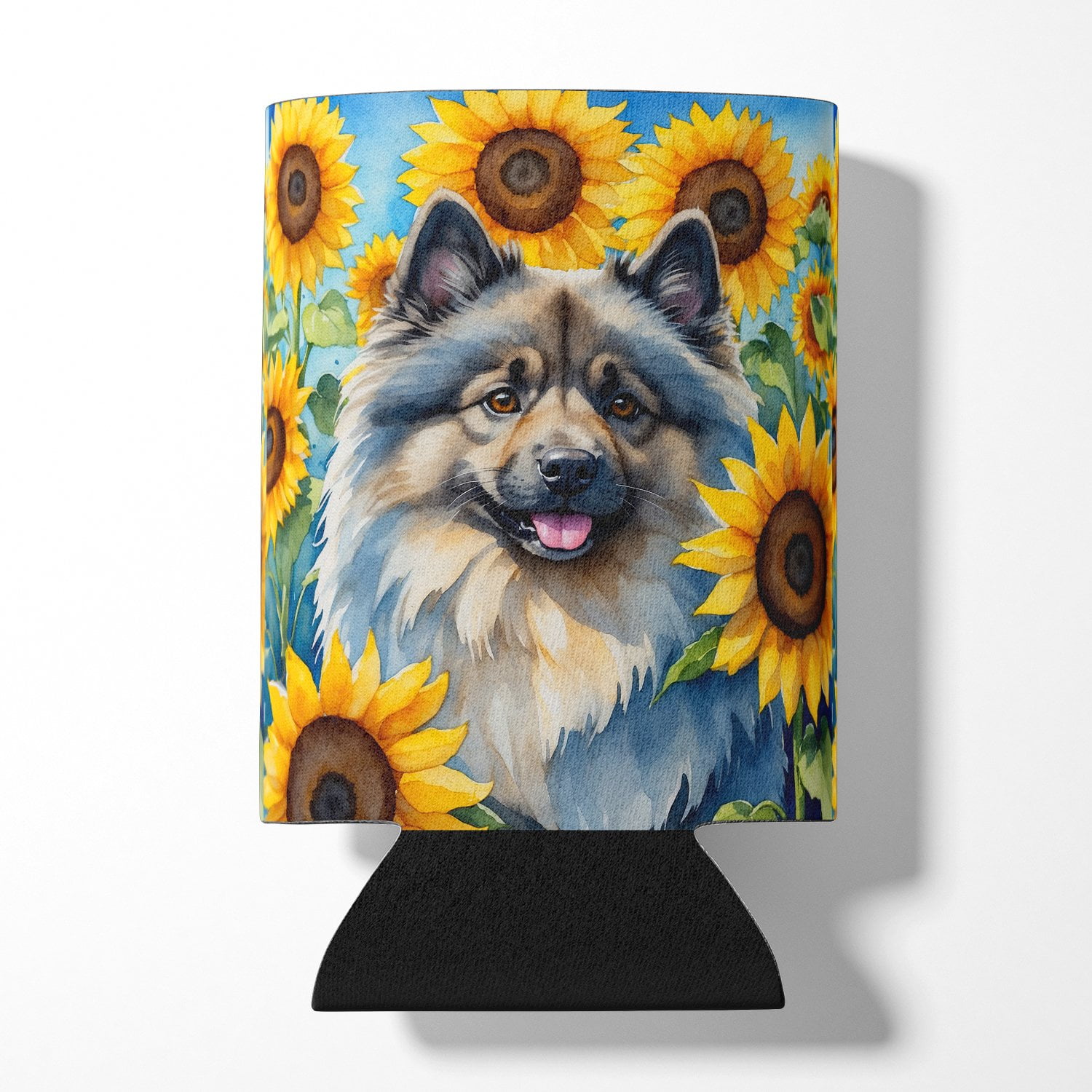 Keeshond in Sunflowers Can or Bottle Hugger 3 in x 5 in