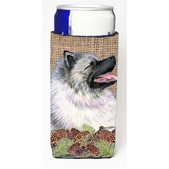 Keeshond on Faux Burlap with Pine Cones Michelob Ultra bottle sleeves for slim cans 12 oz.